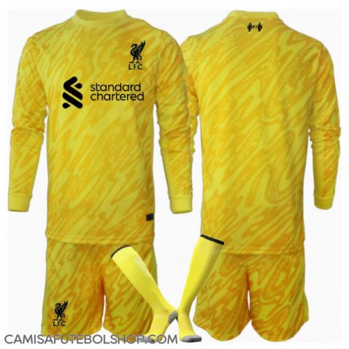 Camisa de time de futebol Liverpool Goleiro Replicas 3º Equipamento Infantil 2024-25 Manga Comprida (+ Calças curtas)